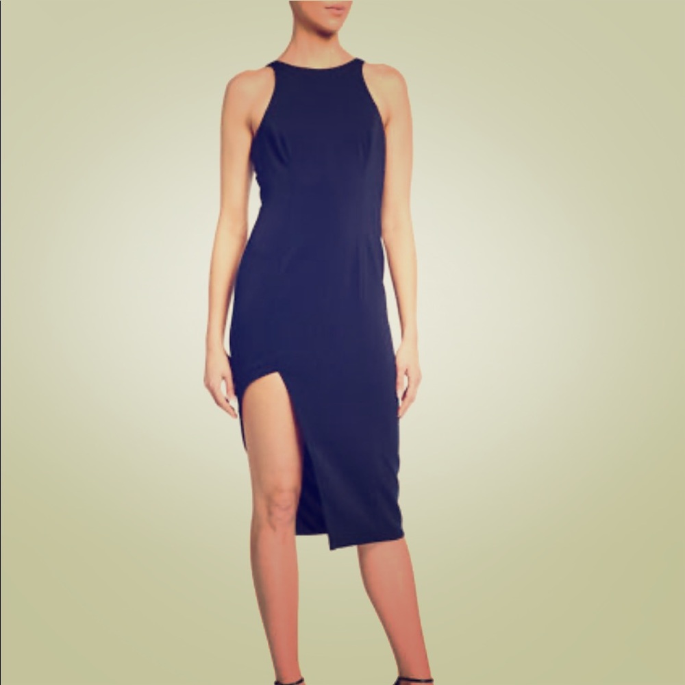 NWT Jaygodfrey Pine Asymmetrical Midi Dress, Navy